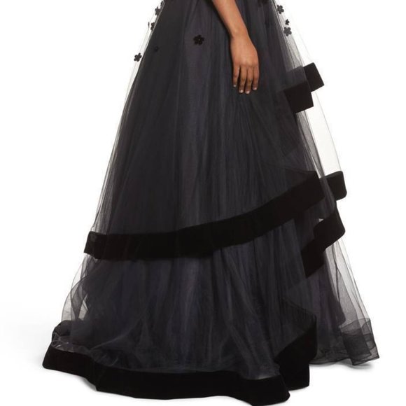 MAC DUGGAL 66346D FLORAL VELVET TRIM STRAPLESS BALL-GOWN sz 0 - Picture 8 of 10